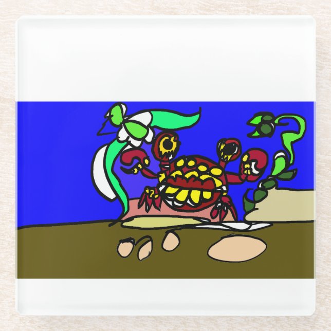 Posavasos De Vidrio Arte de cangrejo (Anverso)