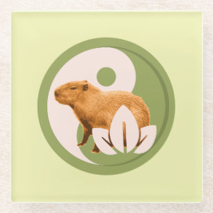 Posavasos De Vidrio Arte de capybara zen yin yang naturaleza pacífica