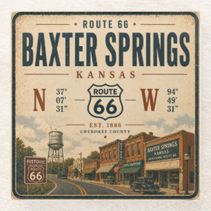 Posavasos De Vidrio Arte de carretera vintage Baxter Springs 1886