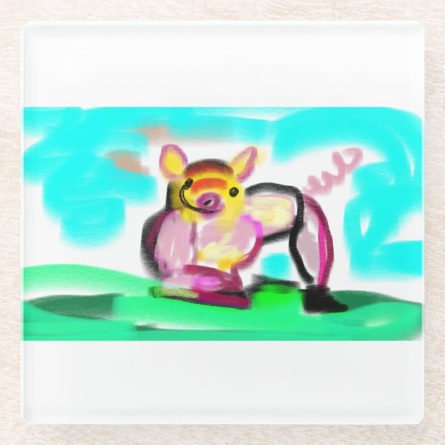 Posavasos De Vidrio Arte de cerdo lindo  (Anverso)