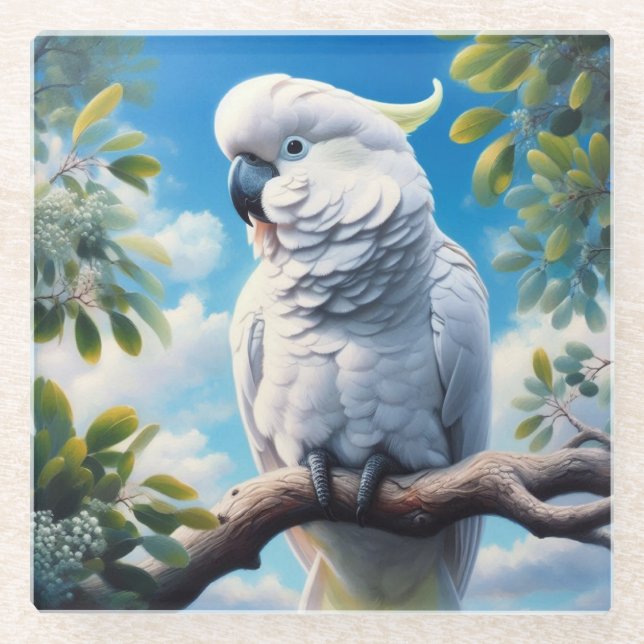 Posavasos De Vidrio Arte de Cockatoo (Anverso)