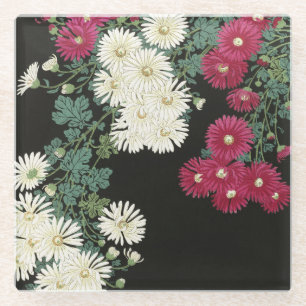 Posavasos De Vidrio Arte de Crisantemo Vintage Ohara Koson