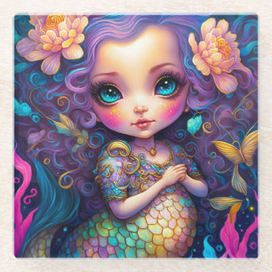 Posavasos De Vidrio Arte de fantasía con sirena