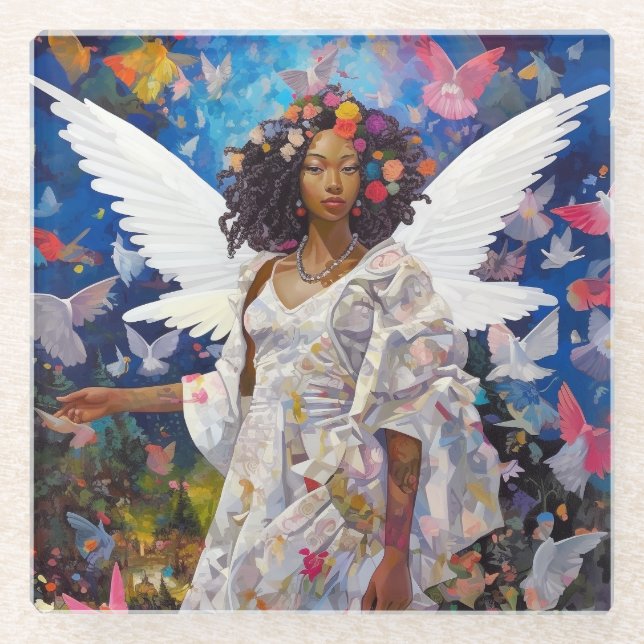 Posavasos De Vidrio Arte de fantasía de ángel negro (Anverso)