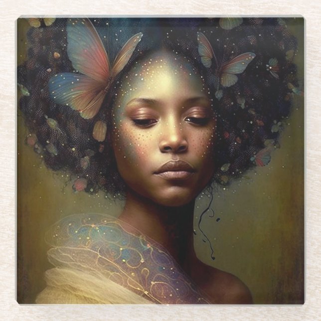 Posavasos De Vidrio Arte de fantasía de diosa negra (Anverso)