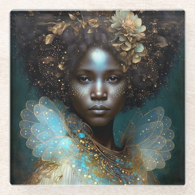 Posavasos De Vidrio Arte de fantasía de diosa negra (Anverso)