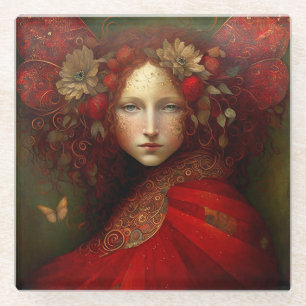 Posavasos De Vidrio Arte de fantasía de hadas rojas