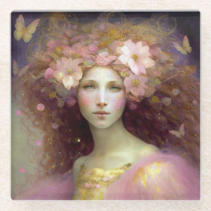 Posavasos De Vidrio Arte de fantasía de hadas rosas