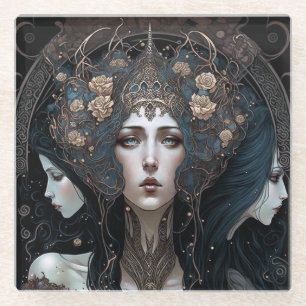 Posavasos De Vidrio Arte de fantasía de reina oscura