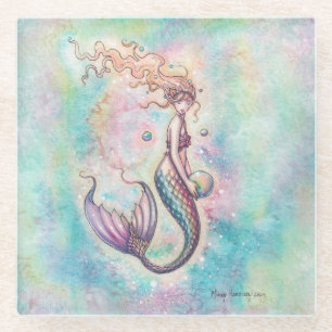 Posavasos De Vidrio Arte de fantasía de sirena del arcoíris por Molly 