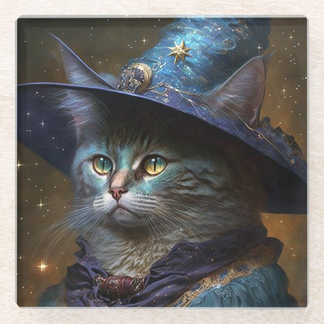 Posavasos De Vidrio Arte de fantasía para gatos (Anverso)