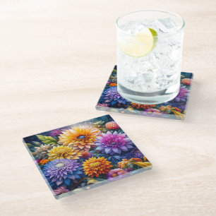 Posavasos De Vidrio Arte de flores coloridas de IA