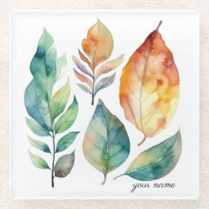 Posavasos De Vidrio Arte de follaje perenne y ámbar, personalizado