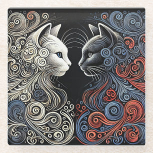 Posavasos De Vidrio Arte de gatos abstractos