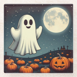 Posavasos De Vidrio Arte de halloween con fantasmas y calabazas