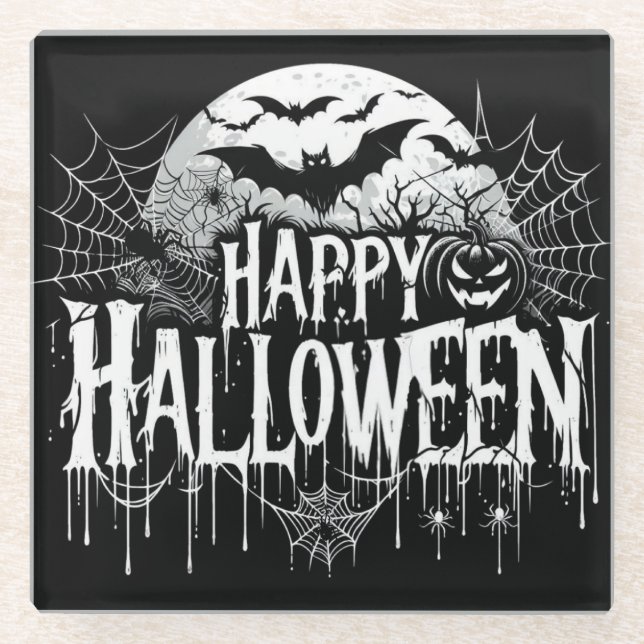 Posavasos De Vidrio Arte de Halloween feliz (Anverso)