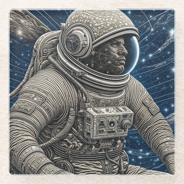 Posavasos De Vidrio Arte de IA Astronauta en el Espacio (Anverso)