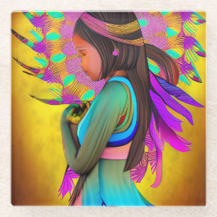 Posavasos De Vidrio Arte de IA de niña nativa americana
