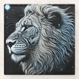 Posavasos De Vidrio Arte de IA del León Celestial Nocturno