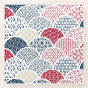 Posavasos De Vidrio Arte de línea Kimono: Patrón geométrico tradiciona