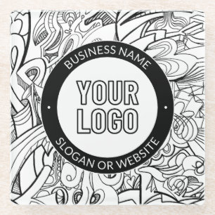 Posavasos De Vidrio Arte de línea moderna y su logotipo con texto edit