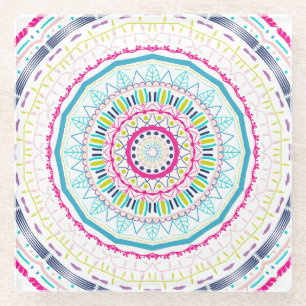 Posavasos De Vidrio Arte de Mandala Colorido Vibrante