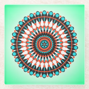 Posavasos De Vidrio Arte de Mandala Geométrico Colorido-46456