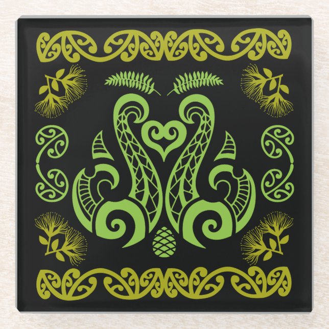 Posavasos De Vidrio Arte de Nueva Zelanda Maorí (Anverso)