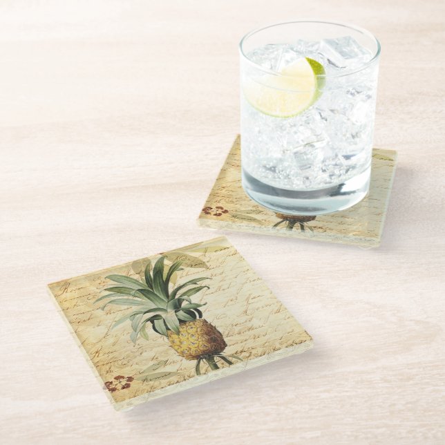 Posavasos De Vidrio Arte de piña rústica tropical (Angular)