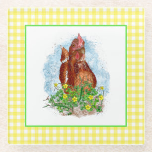 Posavasos De Vidrio Arte de pollo dibujado a mano