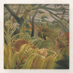 Posavasos De Vidrio Arte de tigre tropical de la selva de Rousseau