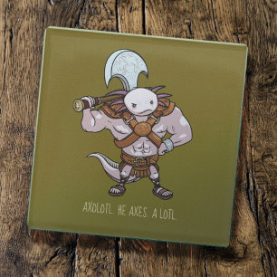 Posavasos De Vidrio Arte de un ajolote con un hacha guerrero gladiador