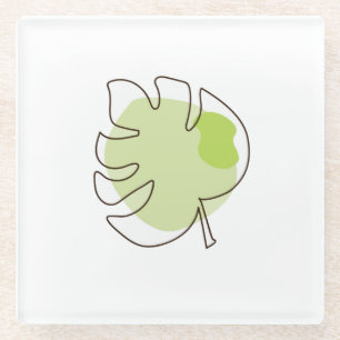 Posavasos De Vidrio Arte de una sola línea tropical aislado follaje ve