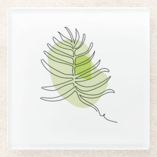 Posavasos De Vidrio Arte de una sola línea tropical aislado follaje ve