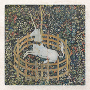 Posavasos De Vidrio Arte de Unicornio Medieval Antiguo en Captividad