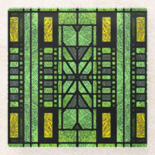 Posavasos De Vidrio Arte de Vidrio Emplomado Art Déco en Azul y Verde