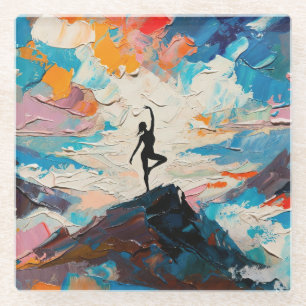 Posavasos De Vidrio Arte de Yoga: Belleza Equilibrada (Pintura al Óleo