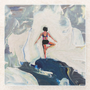 Posavasos De Vidrio Arte de Yoga: Belleza Equilibrada (Pintura al Óleo