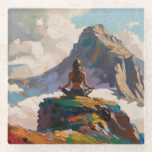 Posavasos De Vidrio Arte de Yoga: Belleza Equilibrada (Pintura al Óleo