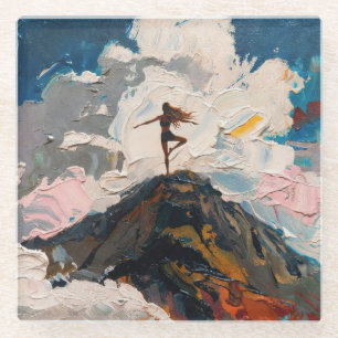 Posavasos De Vidrio Arte de Yoga: Belleza Equilibrada (Pintura al Óleo