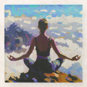 Posavasos De Vidrio Arte de Yoga: Belleza Equilibrada (Pintura al Óleo