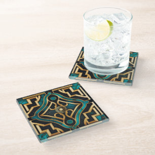 Posavasos De Vidrio Arte Deco mármol griego verde dorado mandala lujo