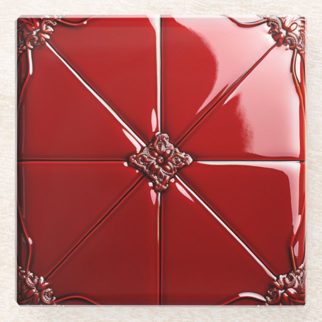 Posavasos De Vidrio Arte Deco Rojo (Anverso)