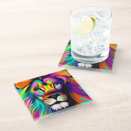 Posavasos De Vidrio Arte digital de león colorido