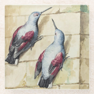 Posavasos De Vidrio Arte en Acuarela de Pájaro Rojo y Gris Vintage