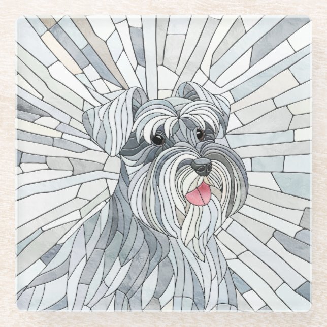 Posavasos De Vidrio Arte en miniatura de Schnauzer Mosaic (Anverso)