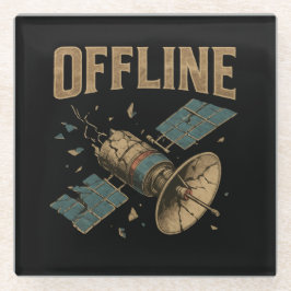 Posavasos De Vidrio Arte Espacial "DESCONECTADO" de Satélite Retro Rot