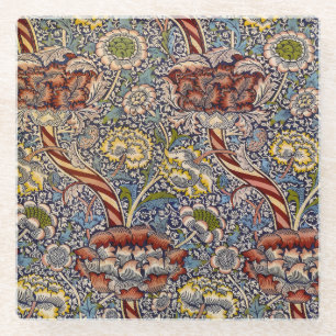 Posavasos De Vidrio Arte floral azul marino de William Morris Wandle