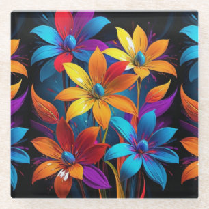 Posavasos De Vidrio Arte Floral Colorido Abstracto Vibrante-32908
