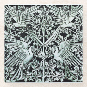 Posavasos De Vidrio Arte Floral de Ave de Loros Art Nouveau Antiguo